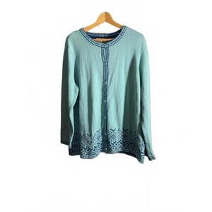 Appleseeds Charming Aqua Knit Cardigan with Intricate Embroidery1X